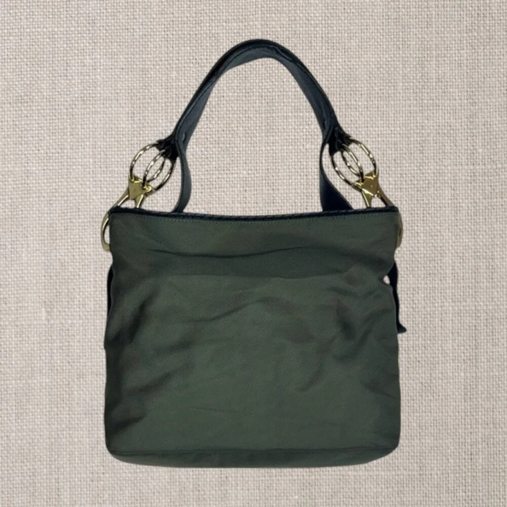JPK Paris 75 Green Nylon Bucket Shoulder Bag Purse Tote w/Heavy Buckles 15